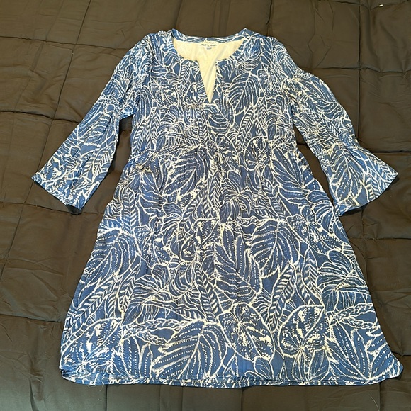 North Shore Blue and White A-line Leaf Print Dress - Picture 5 of 9
